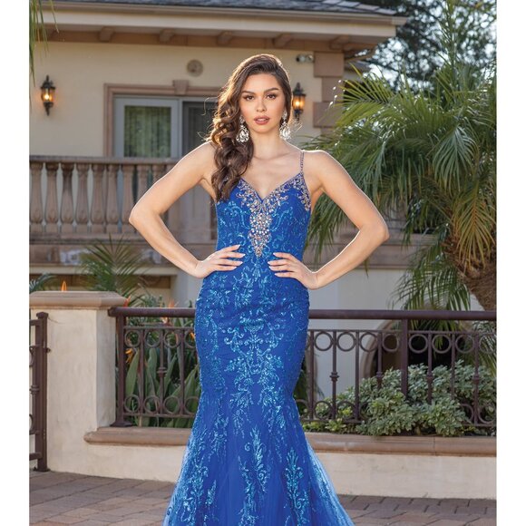New Red Carpet Rhinestones Embellished Mermaid Dress w/ Lace Up Back DQ 4250 - Picture 7 of 9